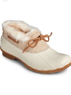 Sperry Saltwater Duck Boots Cream Leather Faux Fur 8.5